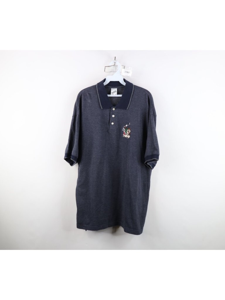 Vintage 90s Warner Bros Mens Xl Tazmanian Devil Taz Herringbone Golf Polo Shirt